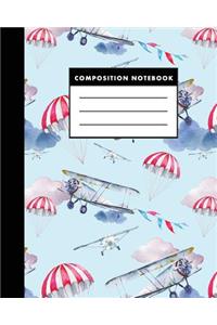 Composition Notebook: Cute Airplane Watercolor 8x10 Composition Notebook - Easy to Study