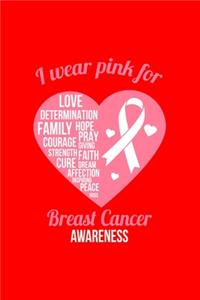 I wear pink for LOVE DETERMINATION FAMILY HOPE PRAY Breast Cancer AWARENESS