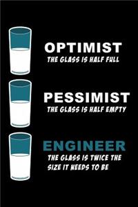 Optimist The Glass Is Half Full Pessimist The Glass Is Half Empty Engineer The Glass Is Twice The Size It Needs To Be