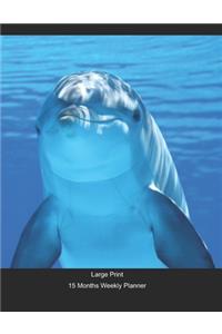 Large Print - 2020 - 15 Months Weekly Planner - Ocean Aquatic - Dolphin Smiling