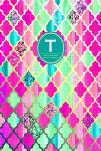 Initial T Monogram Journal - Dot Grid, Moroccan Pink Green: Soft Cover, Large 8.5 X 11