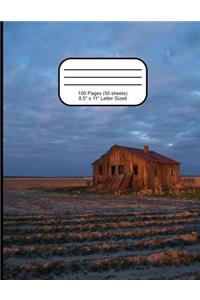 Shack in a Field Narrow Ruled Composition Book