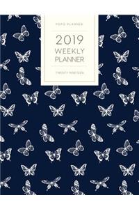 2019 Weekly Planner Twenty Nineteen: Dated with to Do Notes and Inspirational Quotes - Butterflies Navy Blue