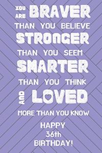 You Are Braver Than You Believe Stronger Than You Seem Smarter Than You Think And Loved More Than You Know Happy 36th Birthday