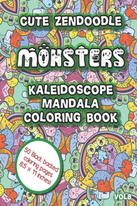 Cute Zendoodle Monsters Kaleidoscope Mandala Coloring Book Vol8