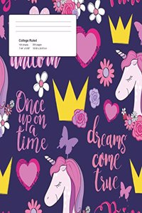 Unicorn Purple Pattern Composition College Ruled Book (7.44 x 9.69) 200 pages V5