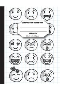 Composition notebook unruled 8.5 x 11 inch 200 page, Mix Emoji draw