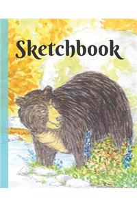 Cute Black Bear in the Flowers Sketchbook for Drawing Coloring or Writing Journal