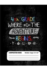 4th Grade Where the Adventure Begins Composition Book (Wide Ruled/ 110 pages/ 7.44x9.69)