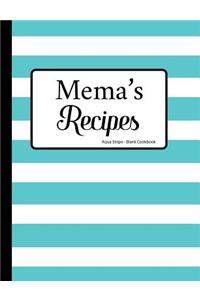Mema's Recipes Aqua Stripe Blank Cookbook
