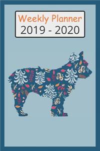 2019 - 2020 Weekly Planner: Cute Yorkshire Terrier Dog Blue Flower Pattern