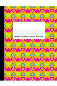 College Ruled Composition Notebook: Little Hearts on Orange Design Cover - Blank Lined Interior