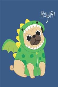 Rawr Dino Pug Mid Year School Term Academic Diary For Teachers, Students & Parents