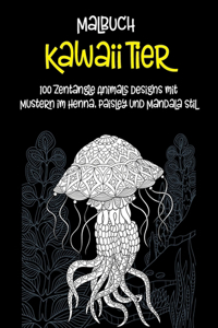 Kawaii Tier - Malbuch - 100 Zentangle Animals Designs mit Mustern im Henna, Paisley und Mandala Stil