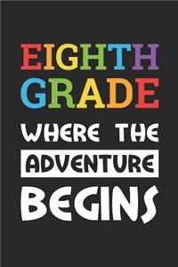 Back to School Notebook 'Eighth Grade Where The Adventure Begins' - Back To School Gift - 8th Grade Writing Journal