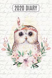 2020 Daily Diary Planner, Watercolor Owl & Flowers