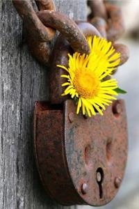 Vintage Rusted Padlock and a Yellow Flower Journal