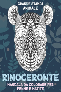 Mandala da colorare per penne e matite - Grande stampa - Animale - Rinoceronte