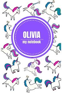 Olivia - Unicorn Notebook - Personalized Journal/Diary - Fab Girl/Women's Gift - Christmas Stocking Filler - 100 lined pages