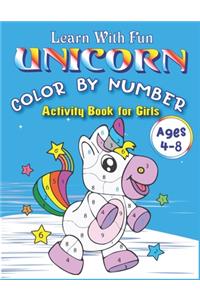 Learn with Fun Unicorn Color by Number Activity Book for Girls Ages 4-8