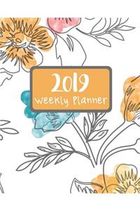 2019 Weekly Planner: 12 Months Plan Notebook Water Color Flowers Cover January - December Daily & Weekly Organizer, Scheduling and Calendar with Events Planning Checklis