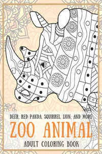 Zoo Animal - Adult Coloring Book - Deer, Red panda, Squirrel, Lion, and more