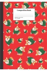 Composition Book Wide-Ruled Corgi Love Red