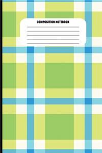 Composition Notebook: College Ruled Pretty Seamless Blue Green Vintage Plaid Pattern Writing Journal (6" x 9", 110 pages)