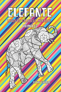 Libro de colorear Mandala - Letra grande - Animales - Elefante