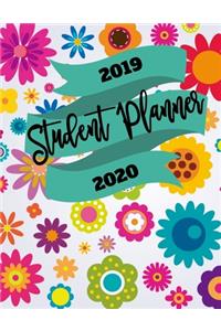 Student Planner 2019 - 2020: Rainbow flower pattern 8.5 x 11 academic year journal suitable for middle school, high school or college and university students. Suitable for all s