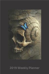 Plan on It 2019 Weekly Calendar Planner - Gothic Skull with Blue Butterfly