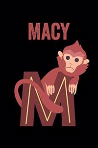 Macy: Journal (Diary, Notebook) Personalized Custom Name Alphabet Monkey Birthday Gift for Girls