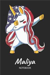 Maliya - Notebook: Blank Ruled Name Personalized & Customized Patriotic USA Flag Hair Dabbing Unicorn School Notebook Journal for Girls & Women. Funny Unicorn Desk Acc