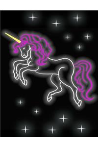 Neon Retro Unicorn And Stars Large Composition Book, Inspirational Journal, Note