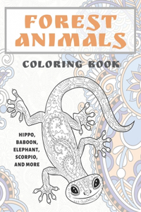 Forest Animals - Coloring Book - Hippo, Baboon, Elephant, Scorpio, and more