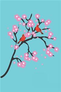 Cherry Blossoms And Cardinal Red Birds Journal Notebook