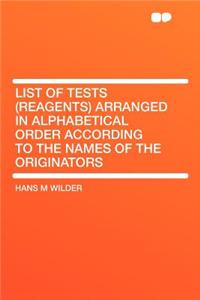 List of Tests (Reagents) Arranged in Alphabetical Order According to the Names of the Originators