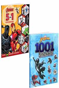 Marvel Spider-Man and Avengers Sticker and Colouring Pack of 2 Books | Stickers, Colouring and Activities for Kids