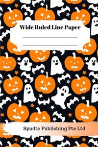 Scary Pumpkin and Ghosts Theme Wide Ruled Line Paper