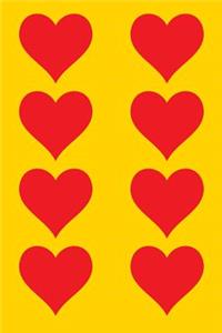 100 Page Unlined Notebook - Red Hearts on Gold