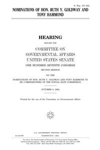 Nominations of Hon. Ruth Y. Goldway and Tony Hammond