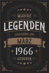 Wahre Legenden wurden im März 1966 geboren: Vintage Geburtstag Notizbuch - individuelles Geschenk für Notizen, Zeichnungen und Erinnerungen - liniert mit 100 Seiten