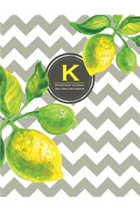 Monogram Journal K - Dot Grid Notebook: Large 8.5 X 11, Yellow Lemon & Grey Chevron