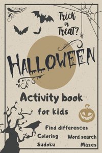 Halloween Activity Book Coloring Mazes Sudoku Word search Find differences for Kids
