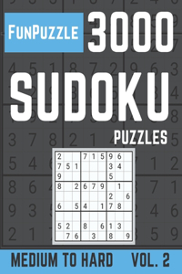 FunPuzzle 3000 Sudoku Puzzles Medium to Hard: Sudoku puzzle book for adults with Solutions - Vol. 2