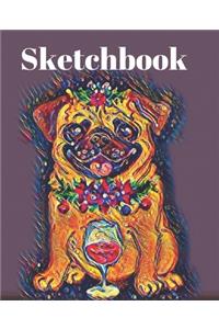 Christmas Pug Dog and Red Wine Lover Gift Sketchbook for Drawing Coloring or Writing Journal