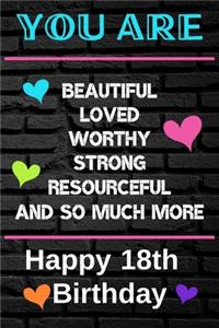 You Are Beautiful Loved Worthy Strong Resourceful Happy 18th Birthday