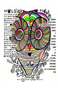 Owls Coloring Book for Hebrew Speaking People Mysterious Fantastic for Children Adults Teens Retirees Elderly for Home School Hospital Nursing Home Use Everywhere by Surrealist Artist Grace Divine