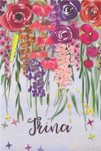 Trina: Personalized Lined Journal - Colorful Floral Waterfall (Customized Name Gifts)