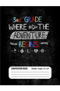 3rd Grade Where The Adventure Begins Composition Book (Wide Ruled/ 110 pages/ 7.44x9.69)